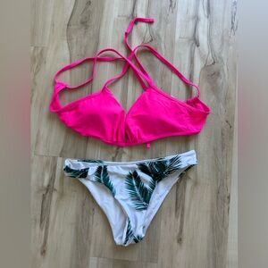 SHEIN Pink and White Bikini with Flounce Top
